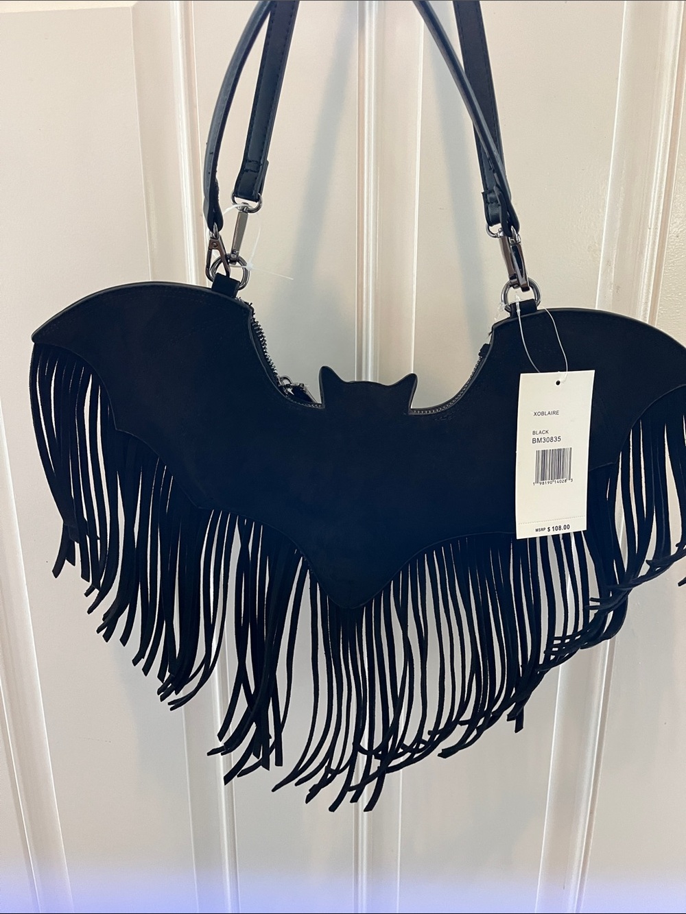Betsy Johnson Black Bat Fringe Shoulder Bag